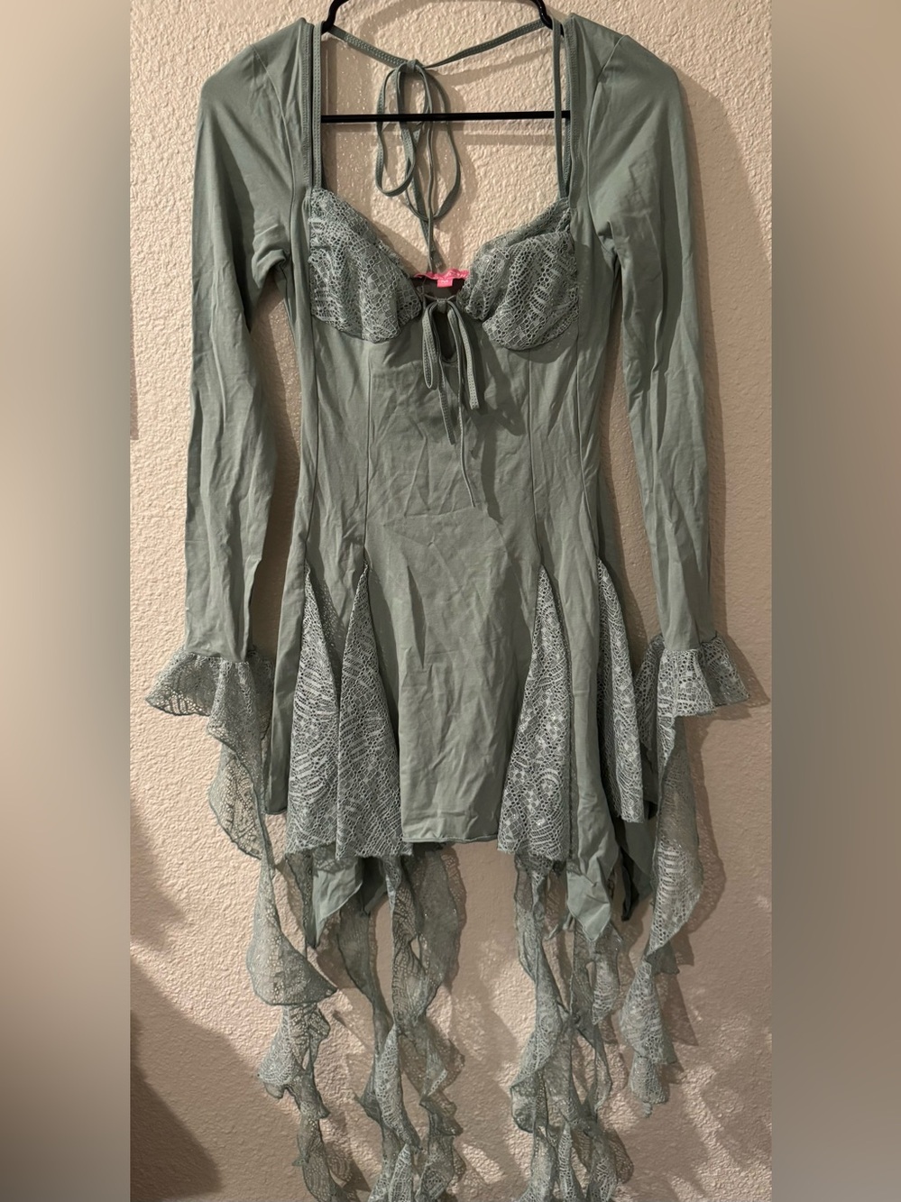 Sugar Thrillz Mint Green Handkerchief-Hem Mini Dress - Picture 6 of 7